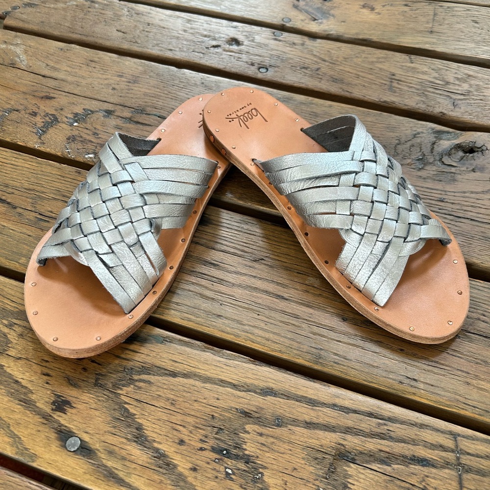 Beek by Two Birds Silver Woven Leather Sandals - EUC!